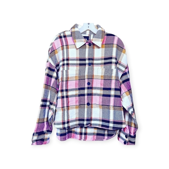 Zara Thick Warm Oversized Textured Plaid Overshirt Shacket Pink Black White Tan - Picture 1 of 4